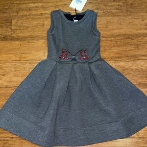 Deux par deux dark Heather grey party dress with red rhinestone bow size 7 NWT